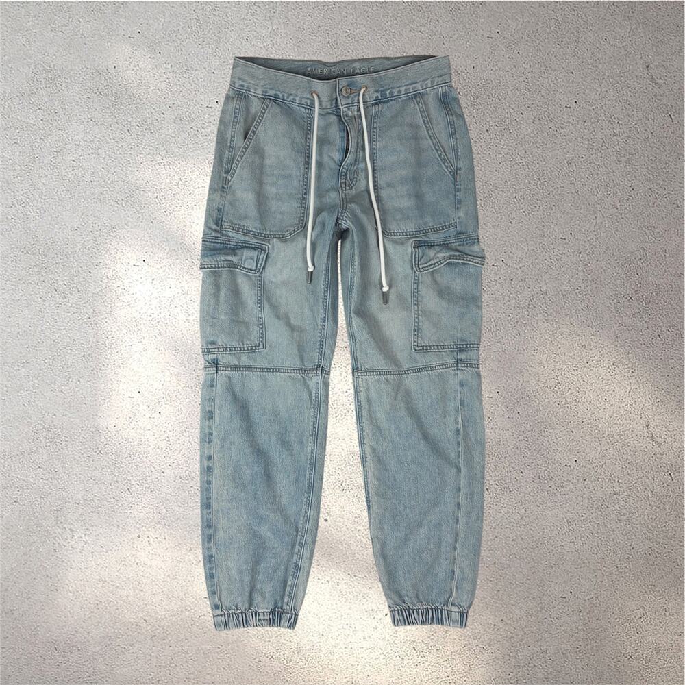 American Eagle 1977 Cargo Joggers Women's 6 Light Wash High Rise Casual Chic Y2K